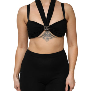Dolce & Gabbana Black Cropped Viscose Halter Bustier Top