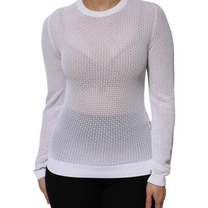 Dolce & Gabbana White Round Neck Long Sleeves Pullover Top