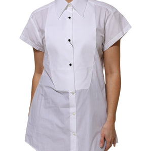 Dolce & Gabbana White Cotton Collared Short Sleeves Top