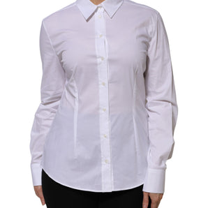 Dolce & Gabbana White Cotton Collared Long Sleeves Shirt Top