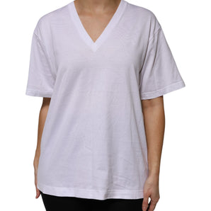 Dolce & Gabbana White Cotton Short Sleeves V-neck T-shirt