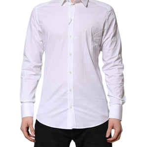 Dolce & Gabbana White GOLD Cotton Collared Dress Shirt Top