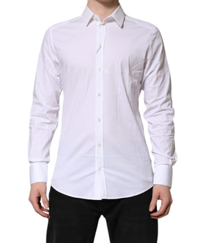 Dolce &amp; Gabbana White GOLD Cotton Collared Dress Shirt Top