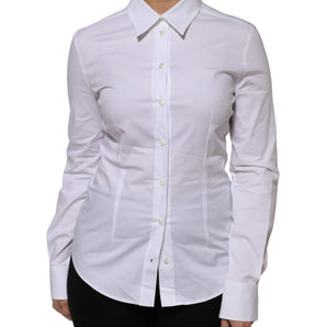 Dolce & Gabbana White Cotton Collared Long Sleeves Shirt Top