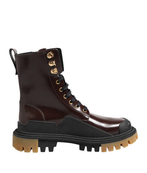 Dolce & Gabbana Brown Black Leather Boots Zipper Lace Up Shoes
