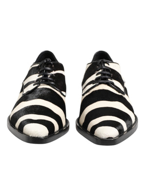 Dolce & Gabbana Black White Zebra Pony Fur Dress Shoes