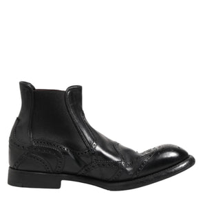 Dolce & Gabbana Black Leather Ankle Boots Slip On Shoes