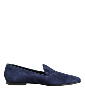 Dolce & Gabbana Blue Velvet DG Logo Loafers Formal Shoes