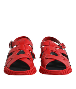 Sandalias con tiras en el tobillo de cuero rojo y negro de Dolce &amp; Gabbana