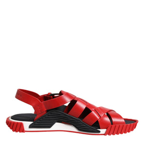Dolce &amp; Gabbana Red Black Leather Ankle Strap Sandals Shoes