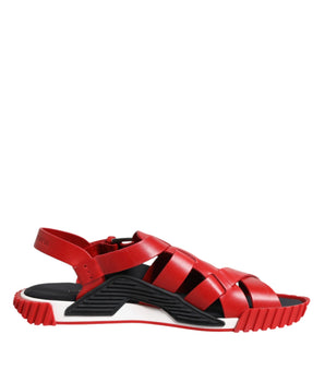Sandalias con tiras en el tobillo de cuero rojo y negro de Dolce &amp; Gabbana