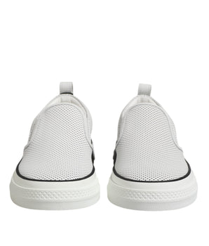 Dolce &amp; Gabbana White Dotted Leather Slip On Men's Sneakers Shoes