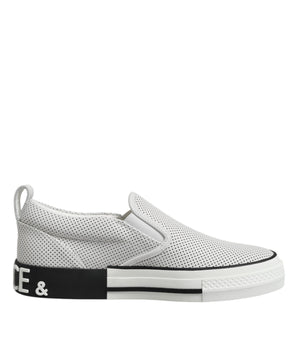 Dolce &amp; Gabbana White Dotted Leather Slip On Men's Sneakers Shoes