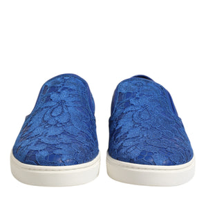 Dolce &amp; Gabbana Blue Leather Lace Slip On Sneaker Shoes