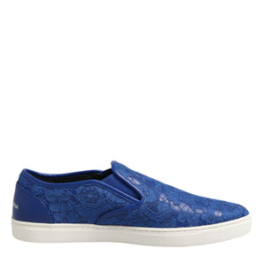 Dolce &amp; Gabbana Blue Leather Lace Slip On Sneaker Shoes