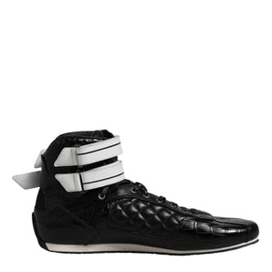 Dolce & Gabbana Black Quilted Leather Lace Up Sneakers Shoes