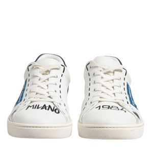 Dolce & Gabbana White Leather Printed Low Top Sneakers Shoes