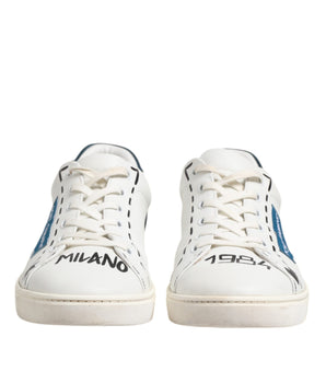 Dolce &amp; Gabbana White Leather Printed Low Top Sneakers Shoes