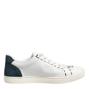 Dolce & Gabbana White Leather Printed Low Top Sneakers Shoes