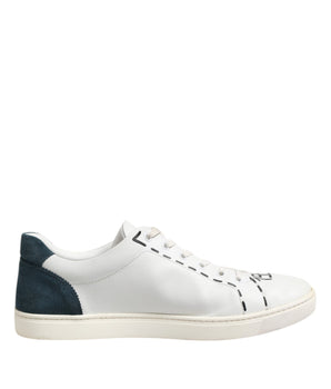 Dolce &amp; Gabbana White Leather Printed Low Top Sneakers Shoes
