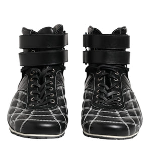 Dolce & Gabbana Black Quilted Leather Lace Up Sneakers Shoes