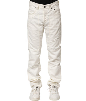Jeckerson White Cotton Stretch Straight Fit Men Denim Jeans