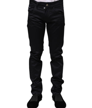 Pantalones ajustados de cintura media de algodón negro de Dolce &amp; Gabbana