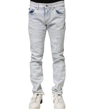 Vaqueros ajustados de mezclilla azul claro desgastados de Dolce &amp; Gabbana