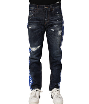 Vaqueros ajustados de mezclilla desgastados en azul oscuro de Dolce &amp; Gabbana