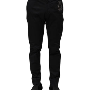 Dolce & Gabbana Dark Blue Logo Cotton Dress Pants