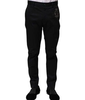 Pantalones de vestir de algodón con logotipo azul oscuro de Dolce &amp; Gabbana