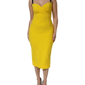 Dolce & Gabbana Yellow Polyester Sleeveless Sheath Midi Dress