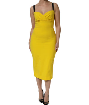 Dolce & Gabbana Yellow Polyester Sleeveless Sheath Midi Dress