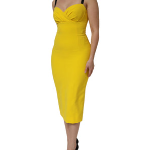 Dolce & Gabbana Yellow Polyester Sleeveless Sheath Midi Dress