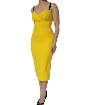 Dolce & Gabbana Yellow Polyester Sleeveless Sheath Midi Dress