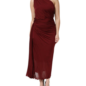 Dolce & Gabbana Red Viscose Fitted One Shoulder Midi Dress