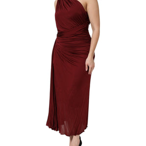 Dolce & Gabbana Red Viscose Fitted One Shoulder Midi Dress