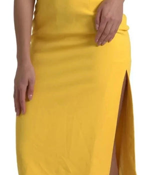 Dolce & Gabbana Yellow One Shoulder Slit Sheath Midi Dress