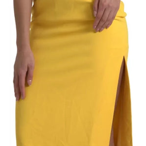 Dolce & Gabbana Yellow One Shoulder Side Slit Sheath Dress