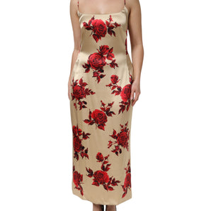 Dolce & Gabbana Beige Floral Spaghetti Strap Sheath Dress