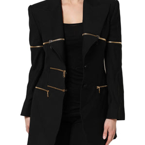 Dolce & Gabbana Black Wool Zipper Detailing Blazer Jacket