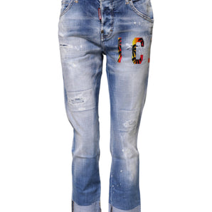 Dsquared² Blue Washed Cotton Mid Waist Skinny Denim Jeans