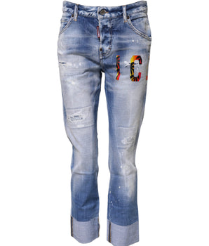 Dsquared² Blue Washed Cotton Mid Waist Skinny Denim Jeans