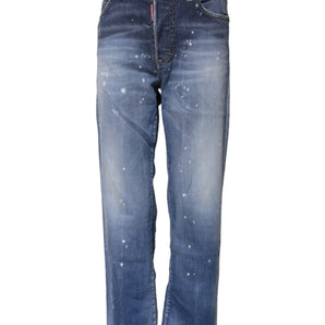 Dsquared² Blue Washed Cotton Mid Waist Straight Jeans