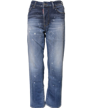 Dsquared² Blue Washed Cotton Mid Waist Straight Jeans