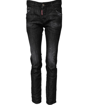 Dsquared² Black Washed Cotton Mid Waist Skinny Jeans