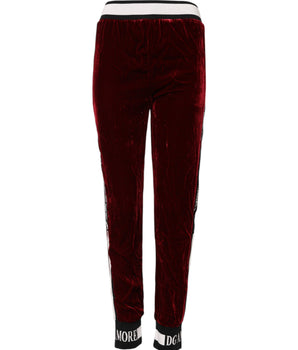 Dolce & Gabbana Red Viscose DG Logo Mid Waist Pants