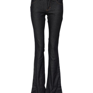 John Galliano Blue Mid Waist Cotton Wide Leg Denim Jeans