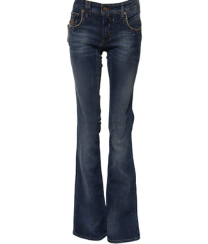 John Galliano Blue Cotton Mid Waist Wide Leg Denim Jeans