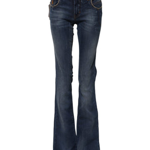John Galliano Blue Cotton Mid Waist Wide Leg Denim Jeans